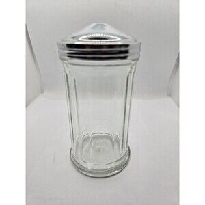 VTG Clear Glass Ribbed Sugar Dispenser Metal Cap 11B1321 Chicago USA Open Hole